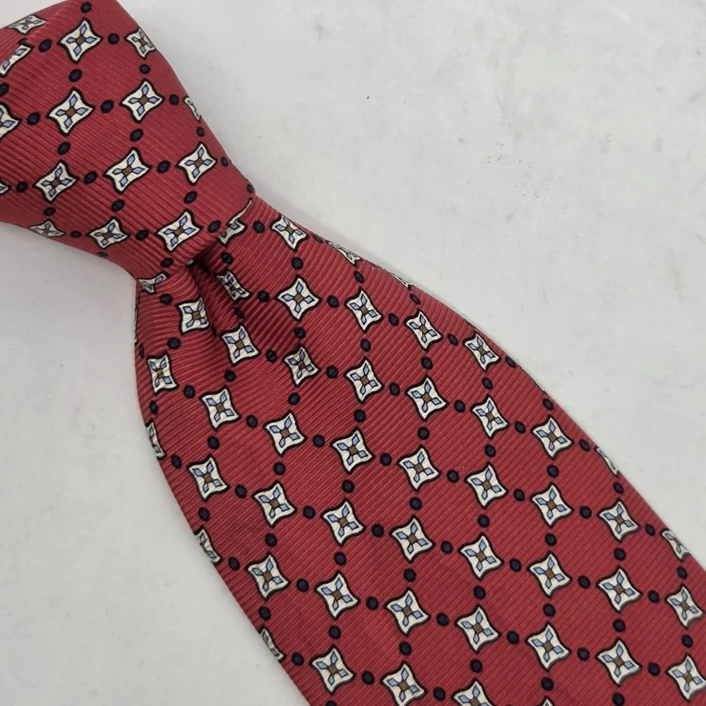 Jos A Bank Executive Collection Silk Tie Red with Geometric Print‎ Necktie
